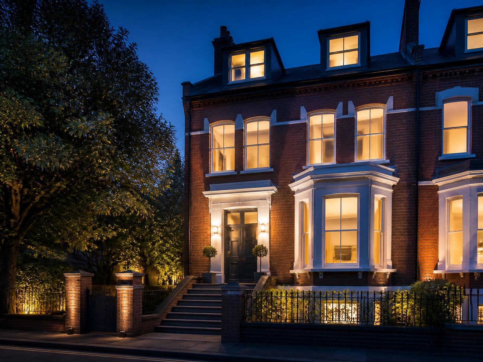 Renovated UK investment townhouse at dusk